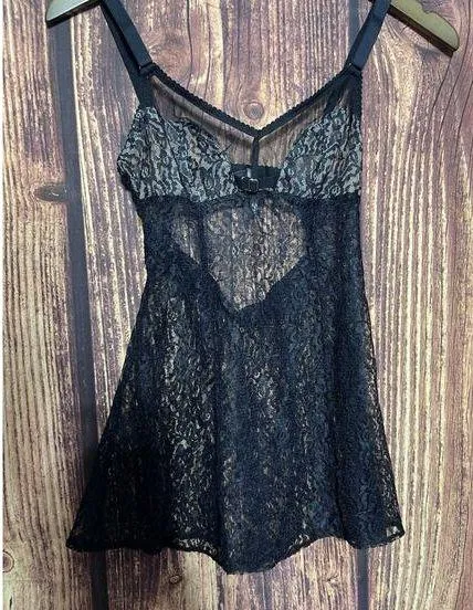 Victoria's Secret Black Lace Sheer Nightgown Size Small Sexy