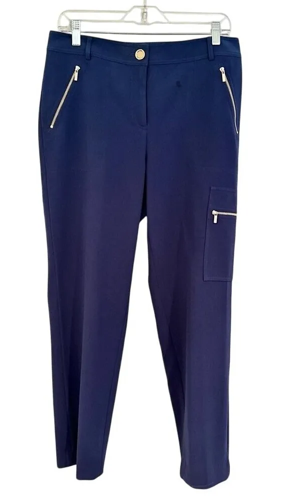 St. John Crepe Sport Zipper Straight Leg Pants Women's 8 Navy Career Casual