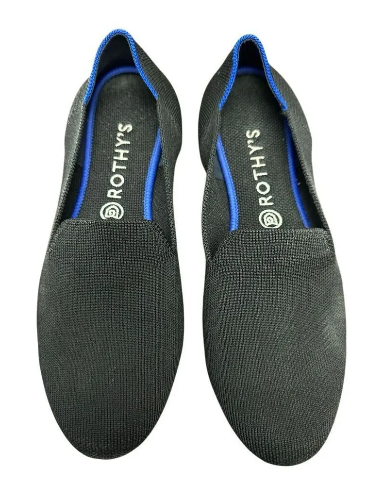 Rothys The Loafers Womens Black Pointed Toe Knit Flats Blue Halo Size 10.5