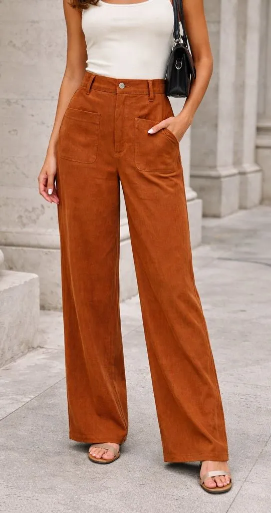Earth Tone Wide Leg Utility Trousers // Terracotta Orange High