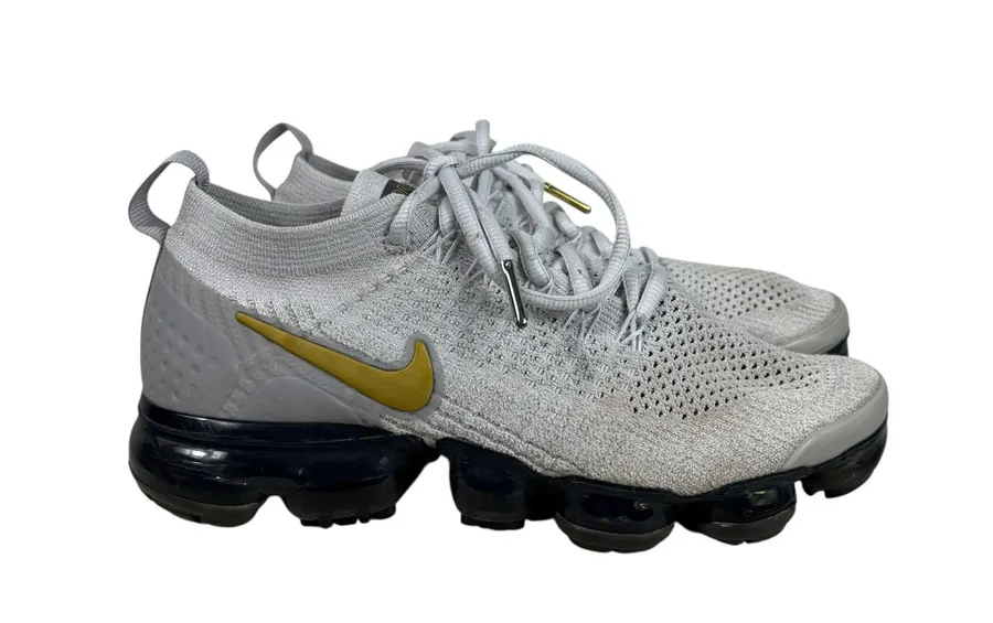 Nike Vapormax Flyknit 2 Gray Metallic Good Swoosh Athletic Running Shoes W7.5