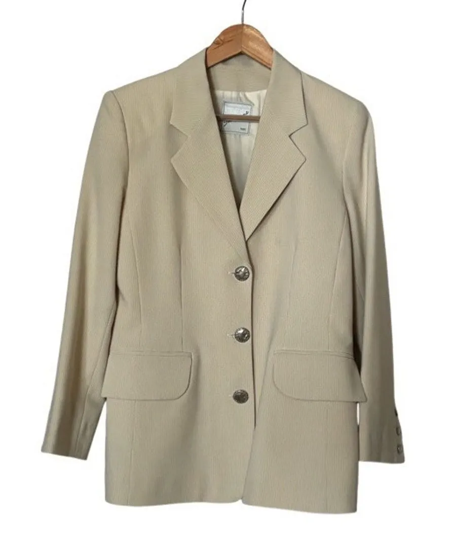 Sinequanone Blazer Cream Beige Size 38 US 6 Pinstripe Made In France Office