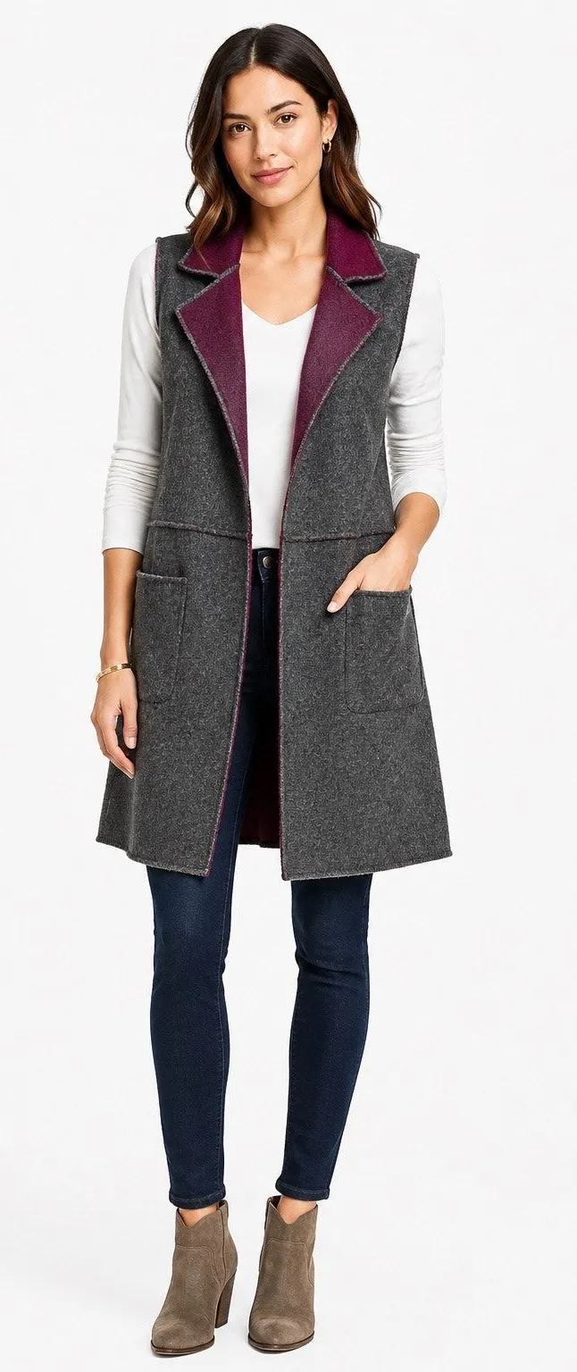 Anthropologie MOTH Morris Sweater Duster Vest XS/S Gray Plum