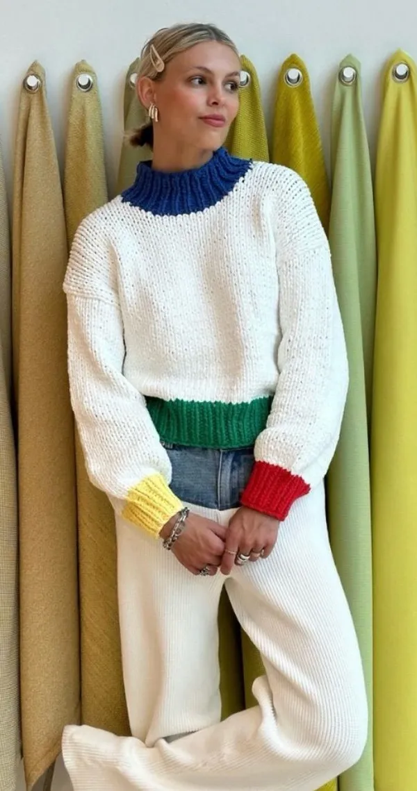Yellow The Label Zora Chunky Sweater in Primary Colors Size Medium White