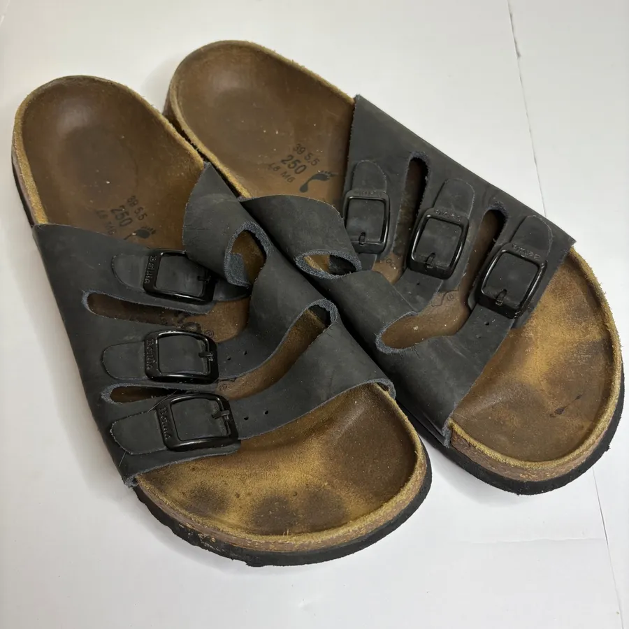 Birkenstocks Betula Black Leather Triple Strap Sandals Women's Size 39 5.5