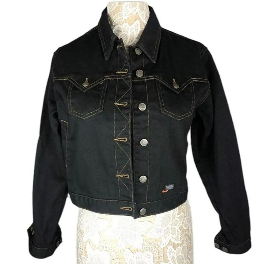 Harley Davidson vintage denim black jacket Ladies cotton size small