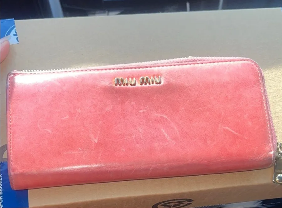 Designer Miu Miu Coral Pink Leather Wallet