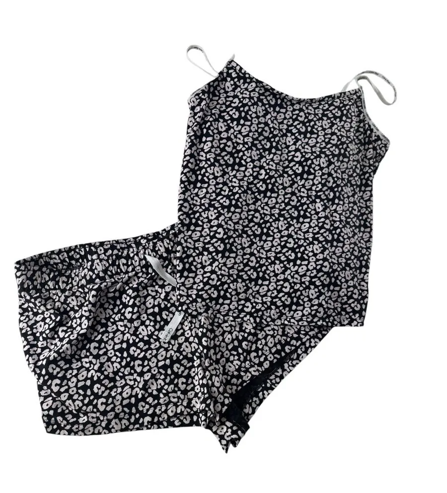 Calvin Klein Black & White Leopard Print Cami Short Pajama Set xl
