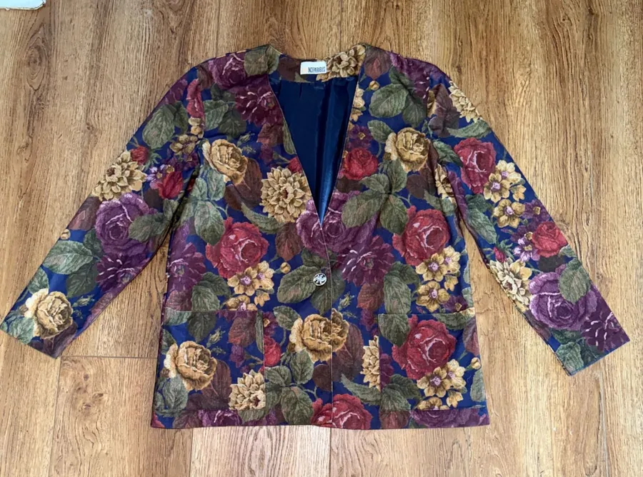 VTG Inseparables Floral Lightweight Tapestry Blazer Colorful USA Made Womens 12 Blue
