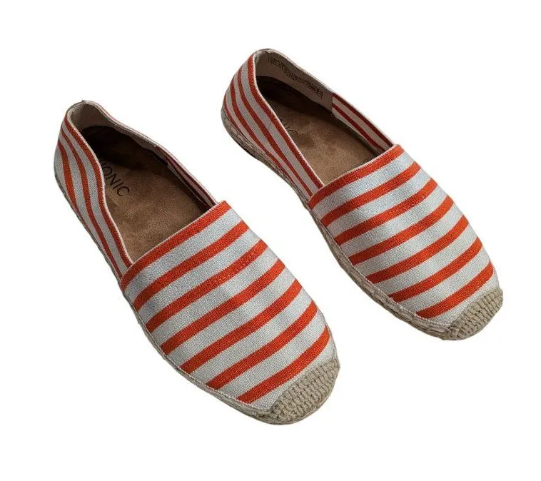 Vionic Womens Striped Canvas Espadrille Valeri Flats Orange White Size 8.5