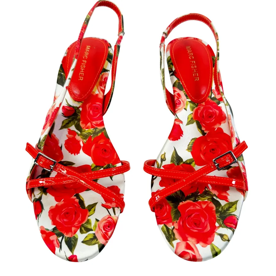 Marc Fisher Feren Floral Rose Slingback High Heel Sandals Open Toe Orange 7.5