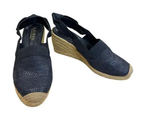 Lauren Ralph Lauren Womens Black Espadrille Wedge Sandals Shoes 7 SKU 7986 Size 8