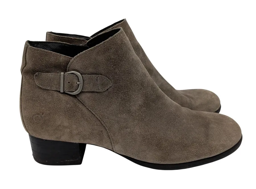 Born Phobos Taupe Suede Leather Ankle Boots Buckle Detail Round Toe 11 M F11822 Gray