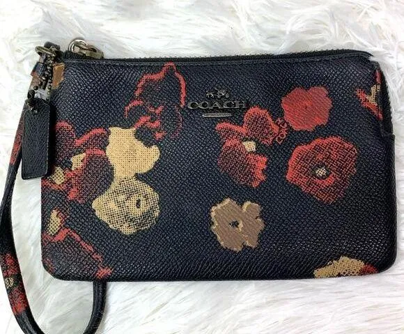 COACH Black Floral Wristlet