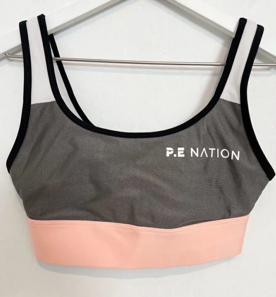 PE Nation Sports Bra Size XS Multi Colorblock Criss Cross Straps Gorp Pilatates Gray