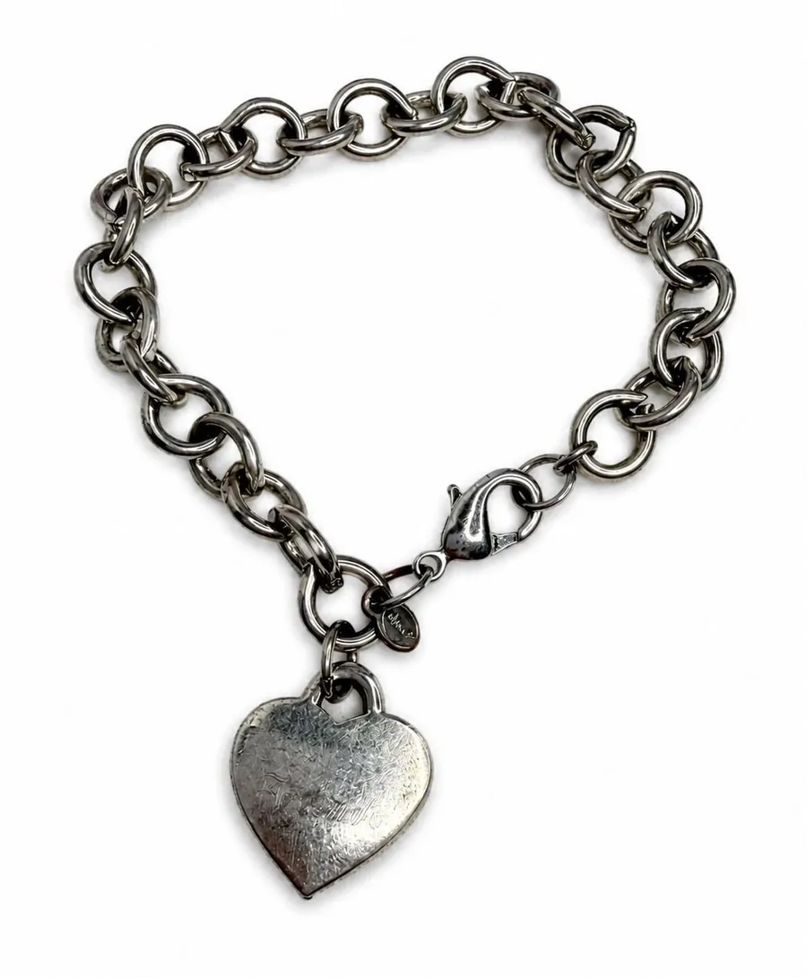 Vintage Monet Chunky Silver Tone Heart Charm Bracelet Y2K Signed