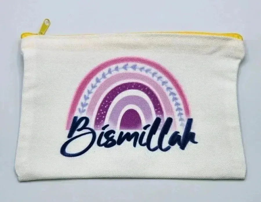 Bismillah Canvas Zipper Pencil Bag Makeup Bag Pouch Bag Handmade NWT White