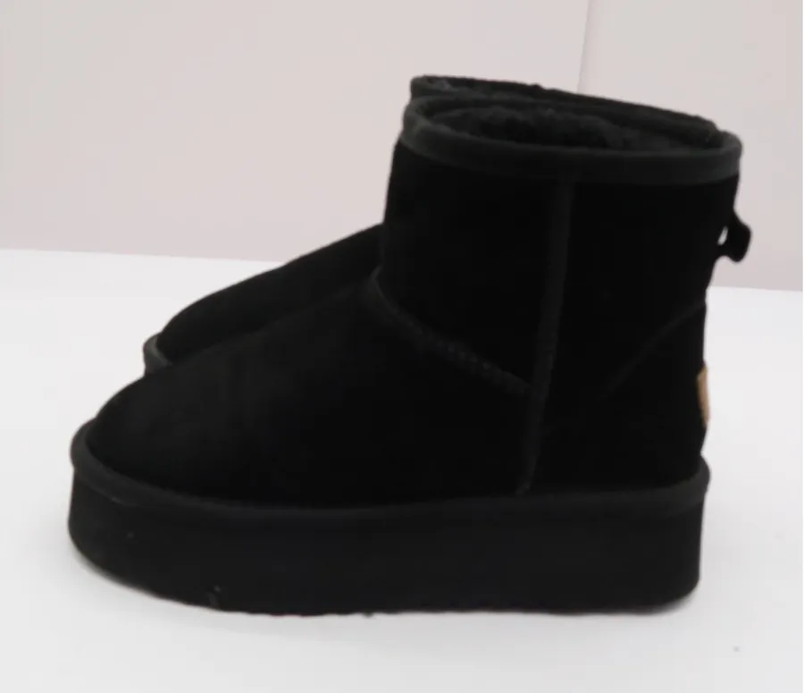 UGG Classic Ultra Mini Platform Black Suede Sheepskin Boots Womens 38 F19010D