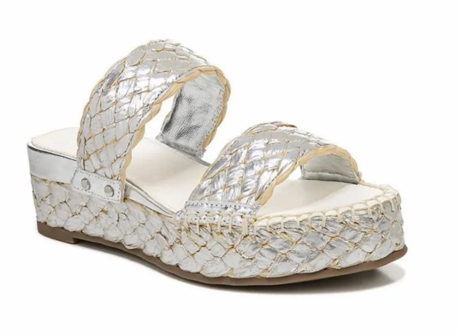 NEW Sarto Franco Sarto Opal Platform Slide SandalSZ-10 White Silver Slip On