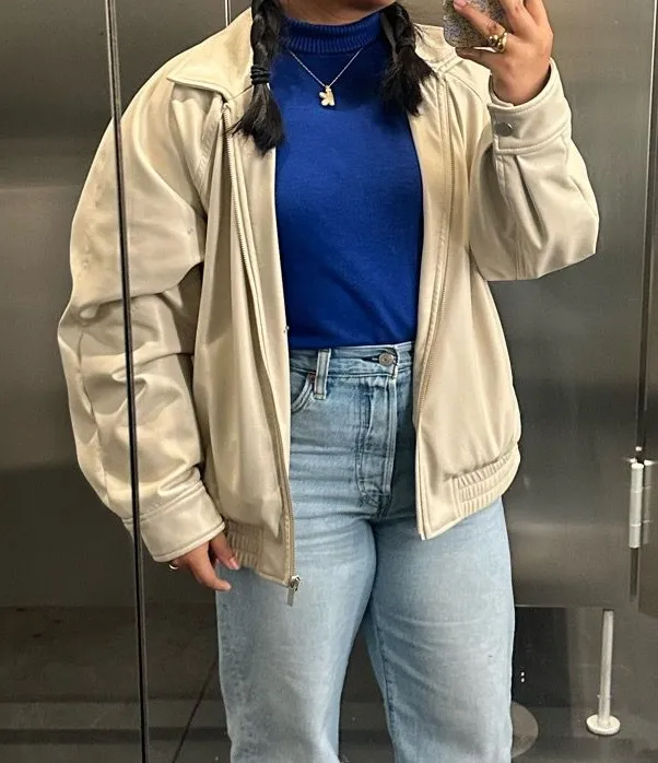 Rachel Zoe Cream Faux leather bomber jacket
