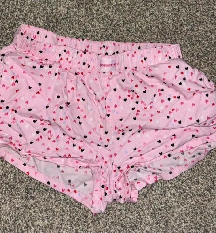 Lovspun Pink Heart Print Cotton Pajama Shorts