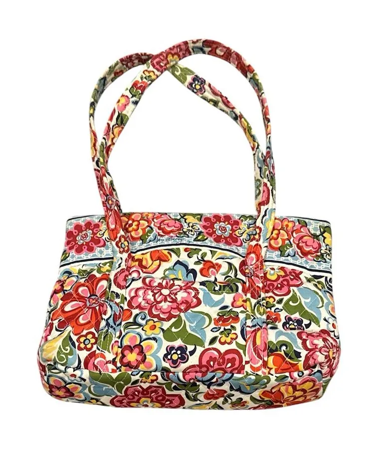 VERA BRADLEY QUILTED PINK BLUE Boho Floral Multicolor Tote Bag