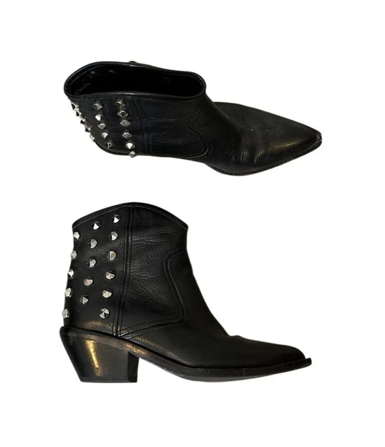 Marc Fisher LTD Black Leather Studded Western Ankle Boots Pointed Toe 8M Size 8