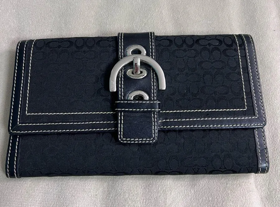 🖤✨ Coach Signature Jacquard Turnlock Wallet Black Leather Trim ✨🖤