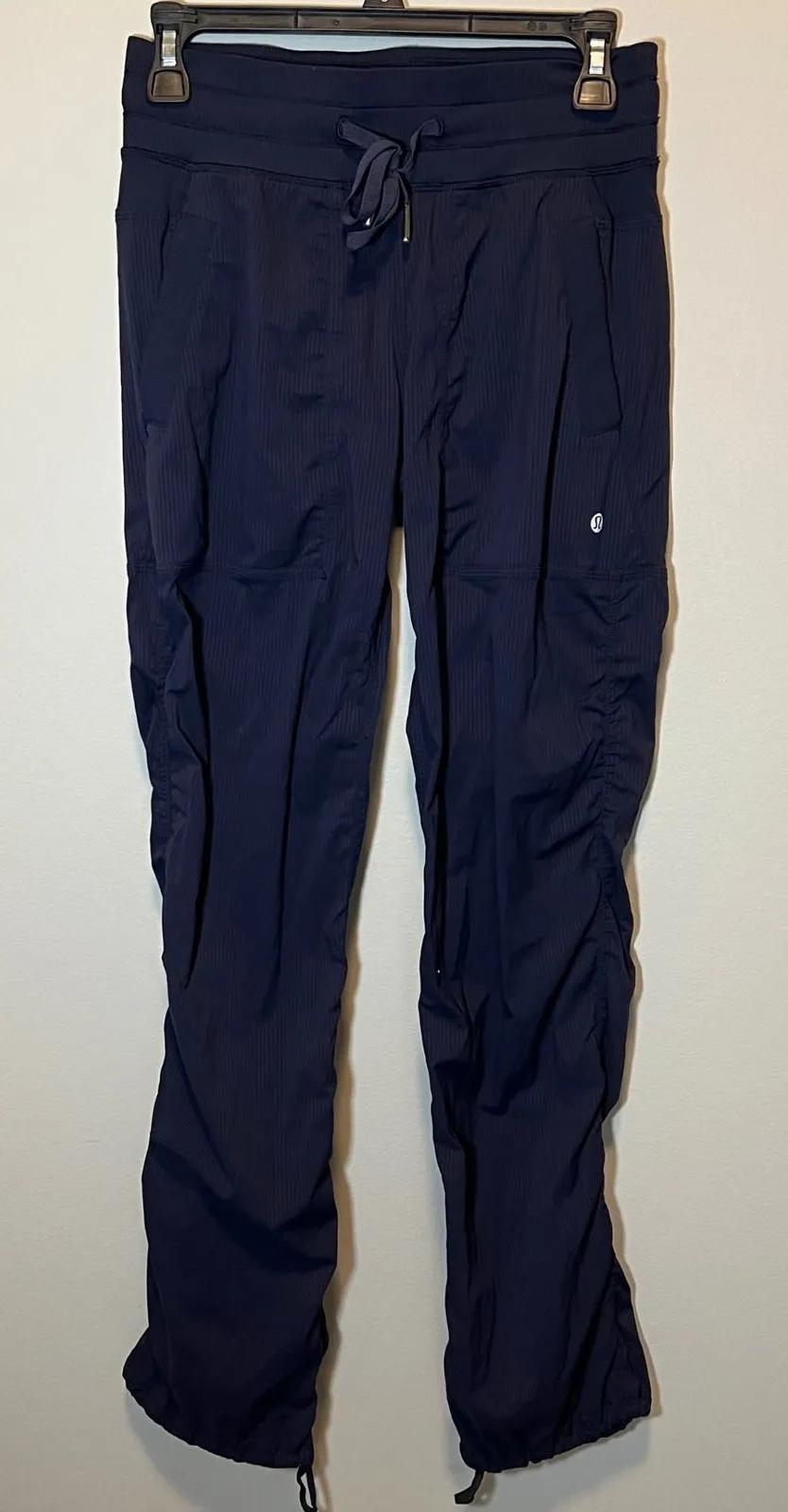 Lululemon Dance Studio Pant III Navy Blue Pinstripe Ruched Jogger Women's 4