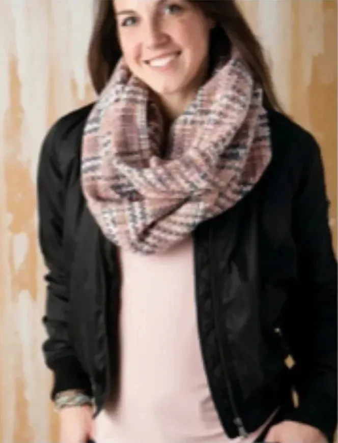 Demdaco Infinity pink woven threads scarf EUC Pink