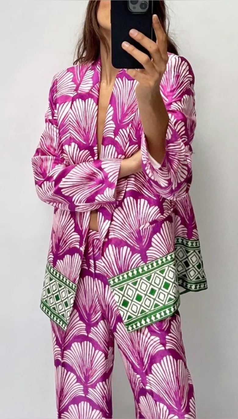 Zara | Satin Effect Printed Blazer, Large