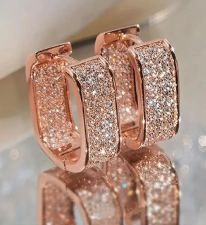 Rose Gold Pave Huggie Hoop Earrings