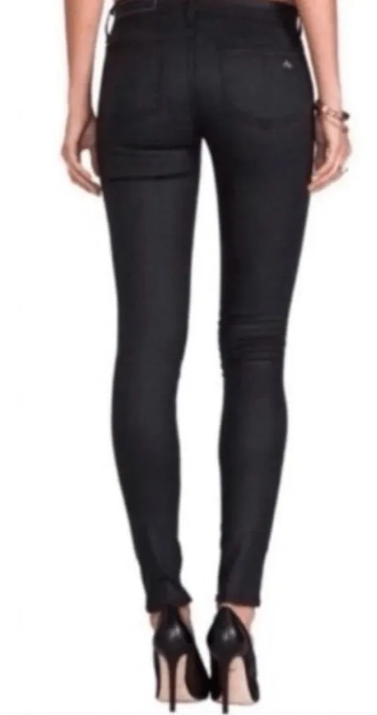 rag & bone Intermix Coated Zipper Capri Skinny Jeans Shoreditch Black Size 26