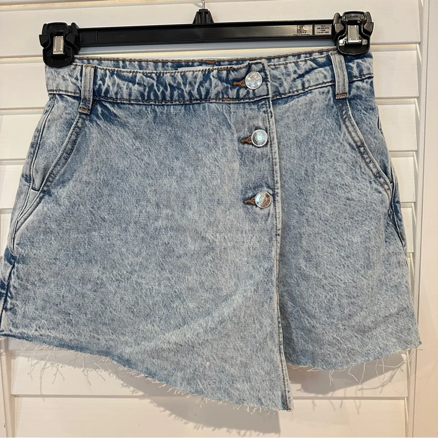 Zara Denim Skort Sz XS Cutoff Jean Shorts Acid Wash
