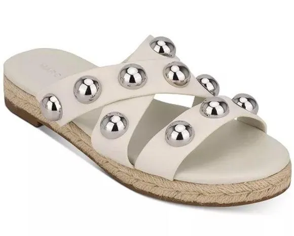 Marc Fisher Prisca Ball-Studded Espadrille Sandals in Tan