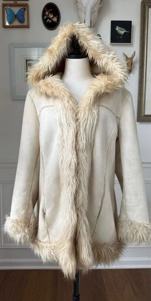 Vintage 90s does 70s Seventy Seven Penny Lane Afghan Faux Sherpa Coat Ivory M Tan Size M