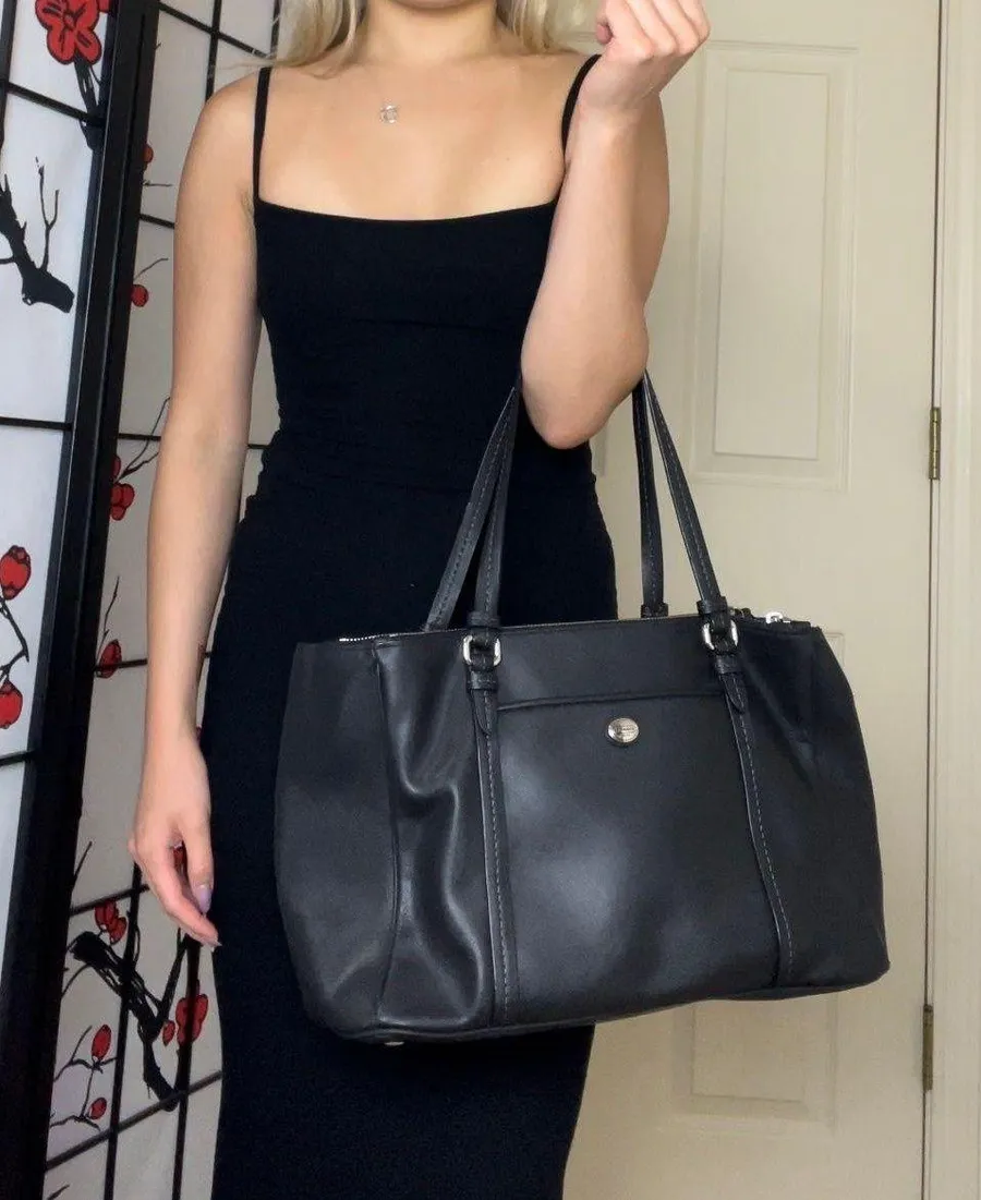 Coach | Vintage Black Peyton Leather Jordan Double-Zip Carryall Tote Purse Bag
