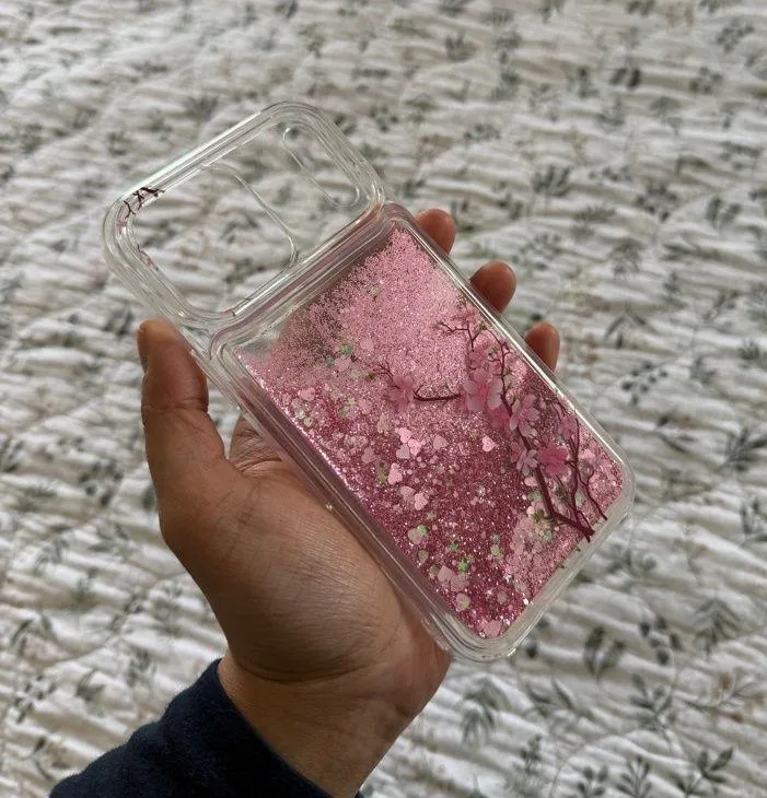 iphone 17pro max Phone Cover Cherry Blossom Aesthetic Floating Glitter