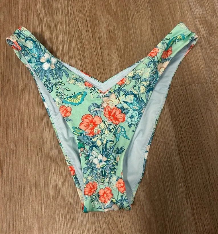 Victoria's Secret Mint Floral Bikini Bottoms with Coral Accents