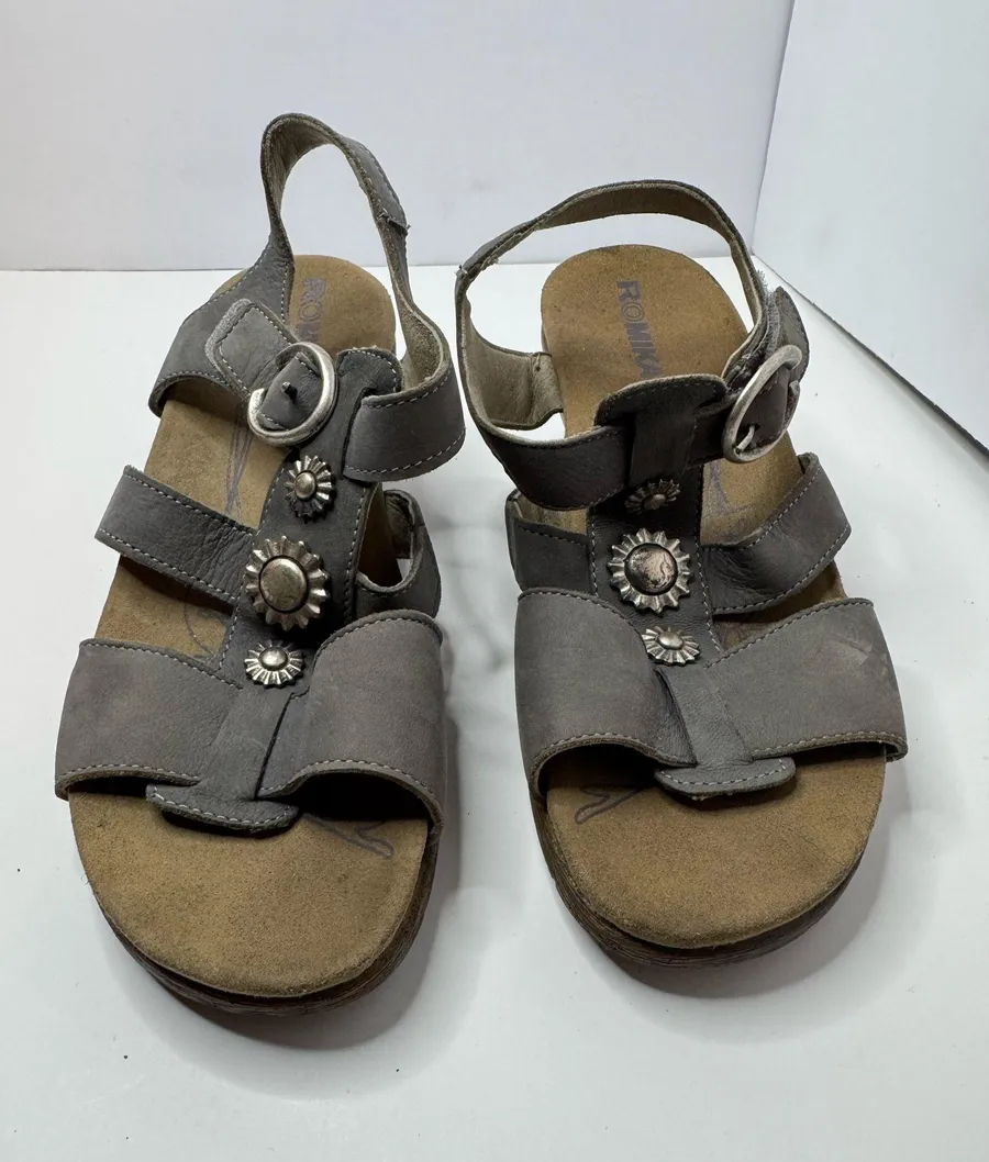 Romika Gray Adjustable Wedge Sandals Size 37/US 6
