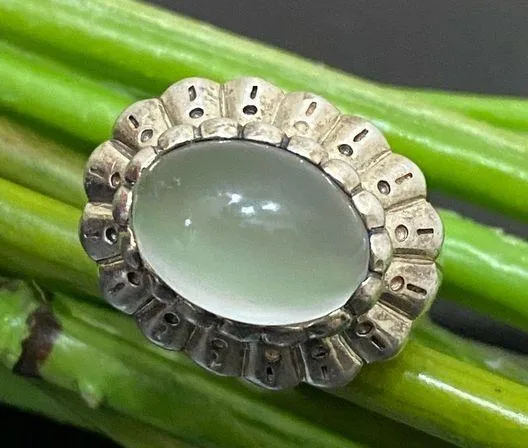 Vintage 925 Signed Sterling Silver Chalcedony Natural Stone Ring Size 6.5