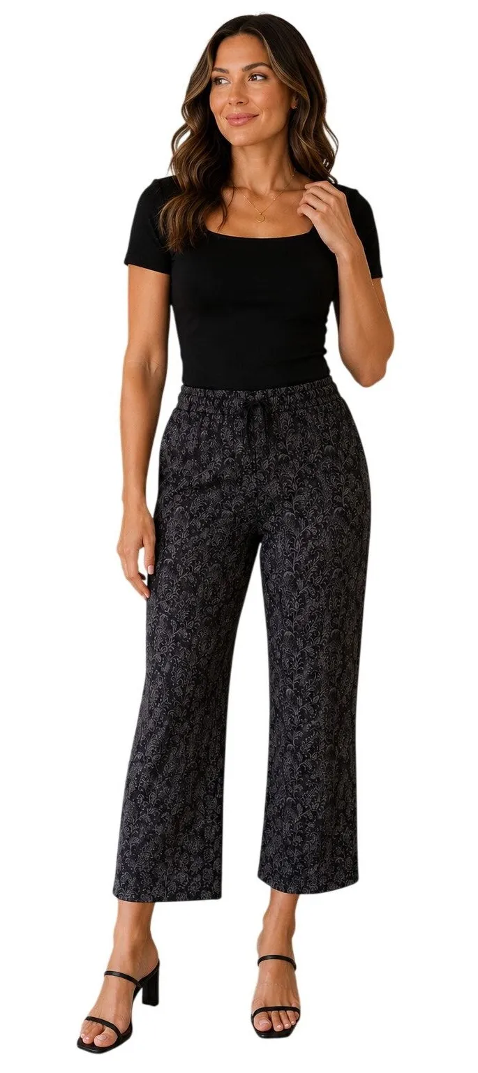 Strait Laced Payton Knit Paisley Stretch Cropped Pants Women’s Medium NWT Black