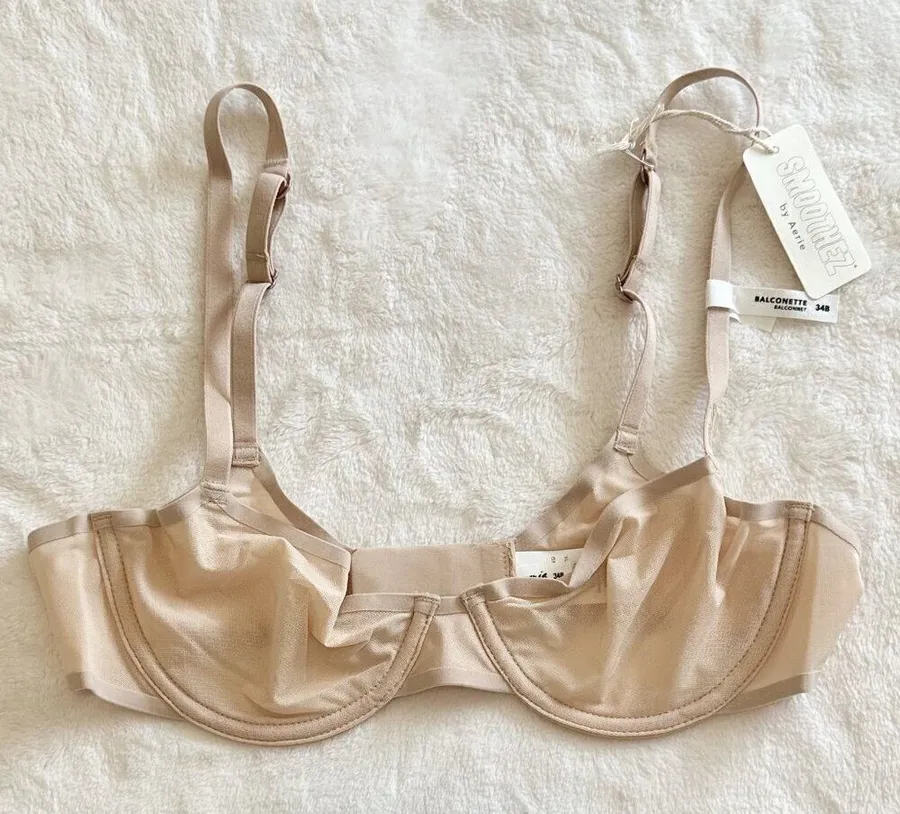 NWT Smoothez by Aerie Nude/Cream Mesh Unlined Balconette Bra - 34B
