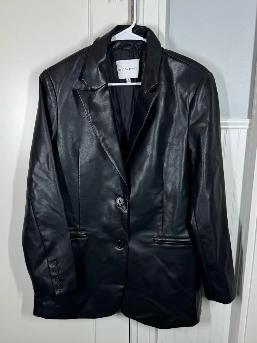 Rebecca Minkoff Vegan Leather Blazer Jacket Poetcore Oversized Black Size Medium