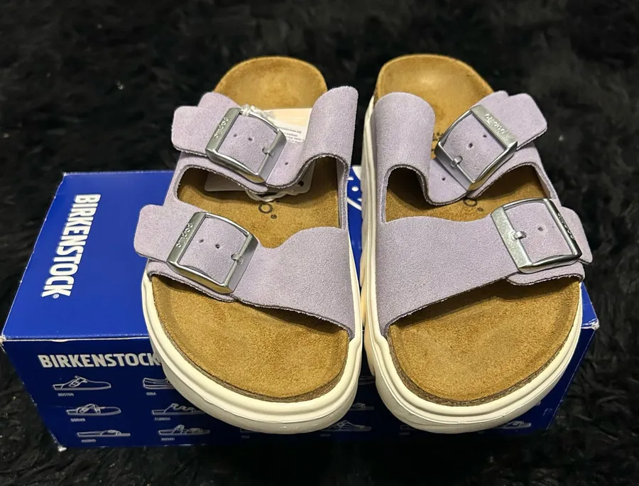 PAPILLIO by BIRKENSTOCK Arizona purple leather platform sandals shoes women’s eur 38 new