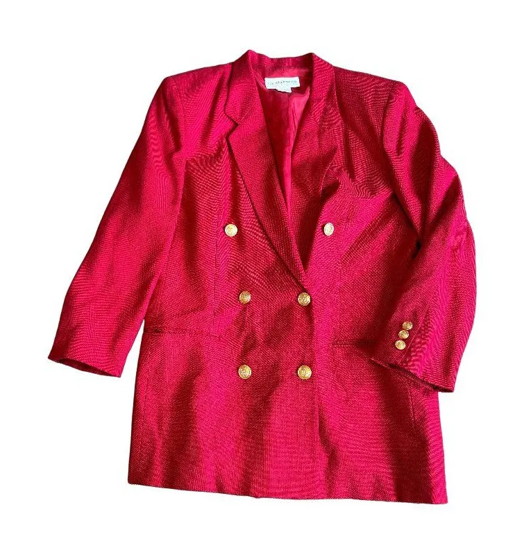 Liz Claiborne Red Double Breasted Gold Button Blazer Notched Size 12 Women's
