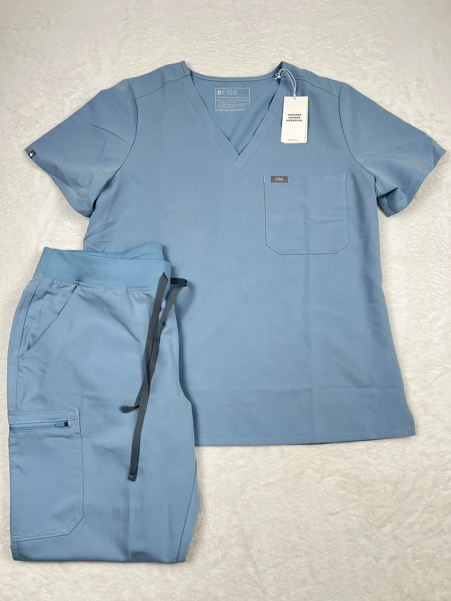 FIGS Dusty Blue Scrub Set Catarina Top Yola Pants XL Petite NWT/NWOT