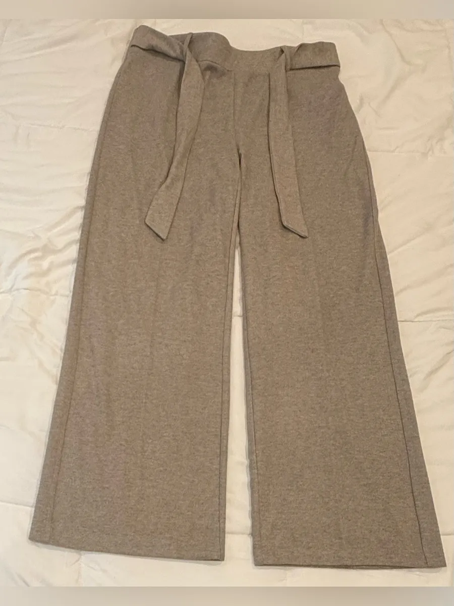 NYCC New York Clothing Co. Heather Taupe Knit Wide Leg Tie