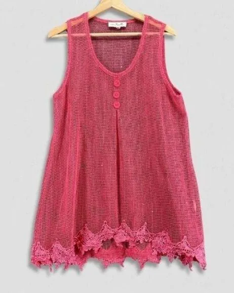 Simply Noelle Beach Cover Up Sheer Mesh Embroidered Appliqué Hot Pink Sz M