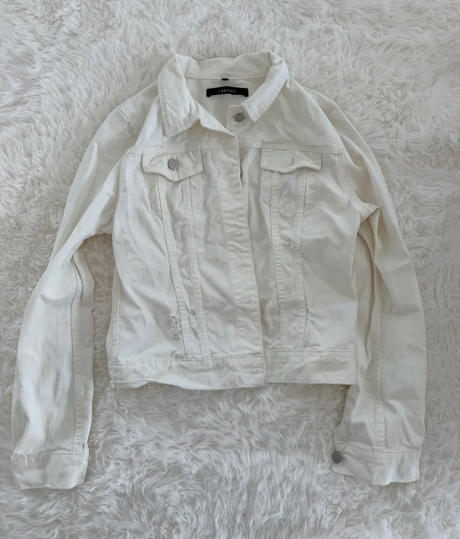 J Brand White Distressed Denim Jacket Size M